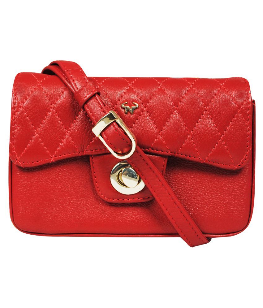     			Calfnero Red Pure Leather Sling Bag