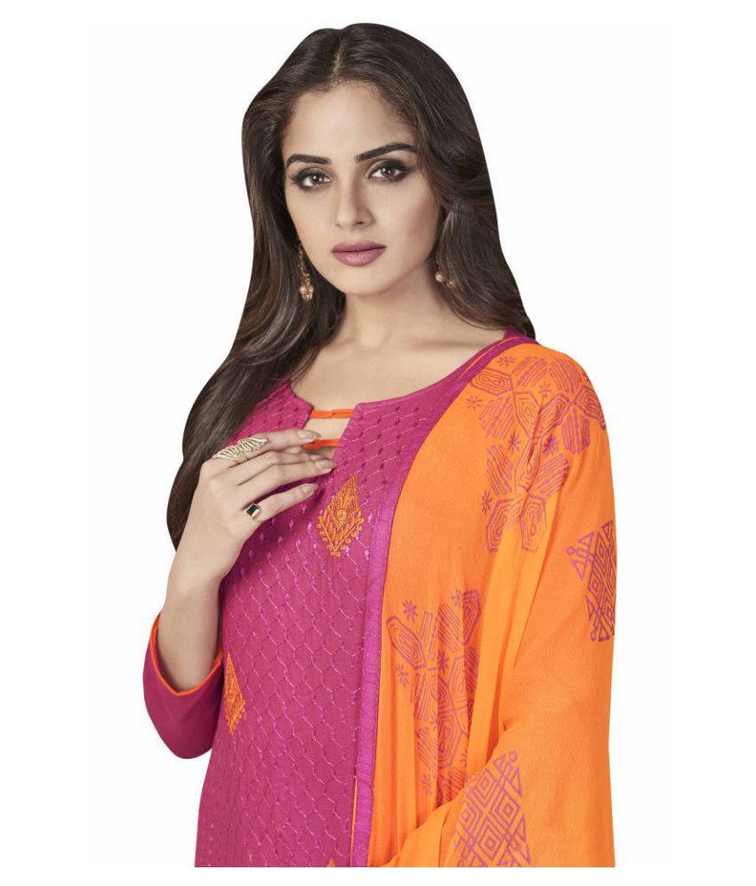 Blissta Pink,Orange Cotton Dress Material Buy Blissta Pink,Orange