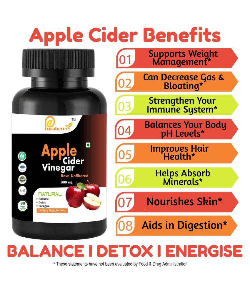 Puraberry Apple Cider Vinegar Weight Loss Digestion 800 mg Fat