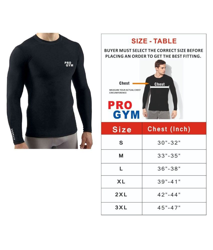     			Pro Gym Unisex 100% Polyester Compression T-SHIRT ' Top Full Sleeve Plain Athletic Fit Multi Sports Cycling, Cricket, Football