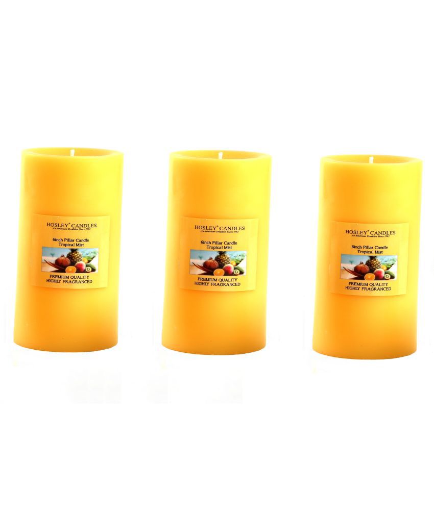     			Hosley Yellow Pillar Candle - Pack of 3