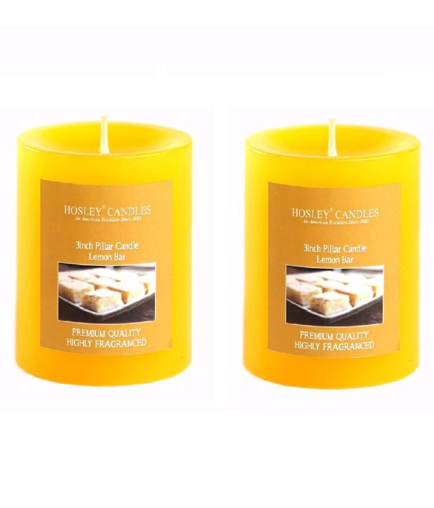     			Hosley Yellow Pillar Candle - Pack of 2