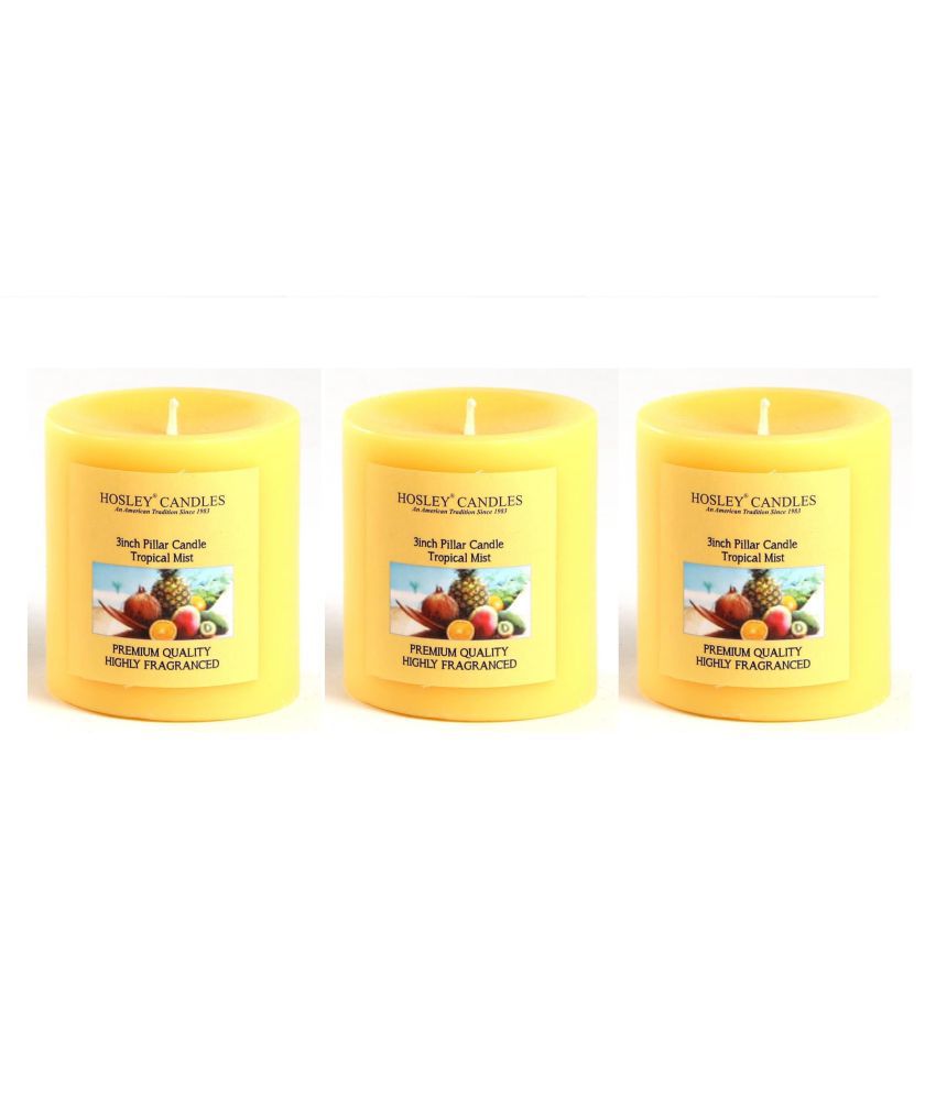     			Hosley Yellow Pillar Candle - Pack of 3