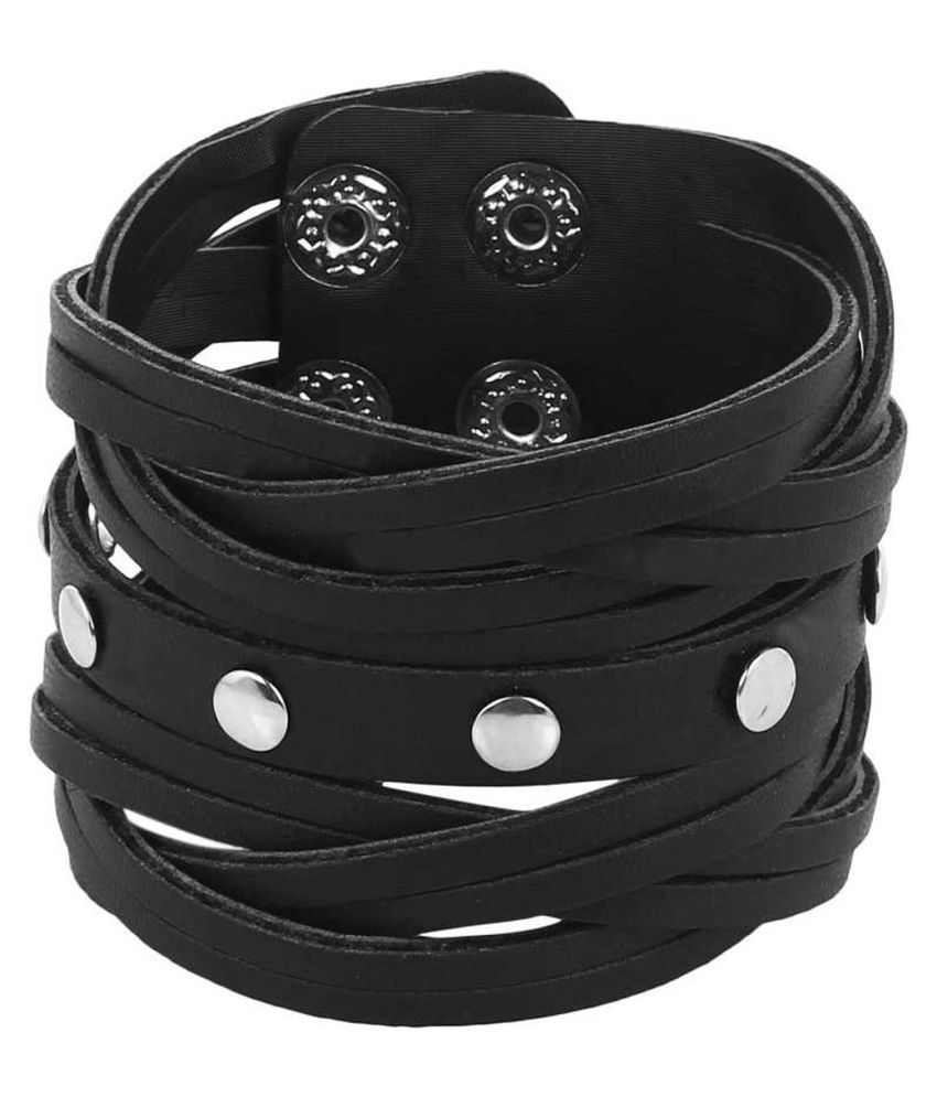 VellaFashion Black Leather Bracelet 8 inch Wrist Band Cuff For Boys/Men ...