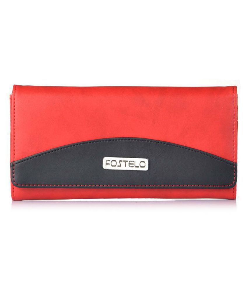     			Fostelo Red Faux Leather Box Clutch