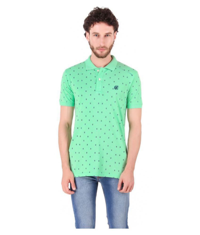     			URBAN COP Cotton Green Printed Polo T Shirt