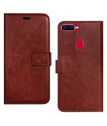 Oppo A7 Flip Cover by NBOX - Brown Viewing Stand and pocket