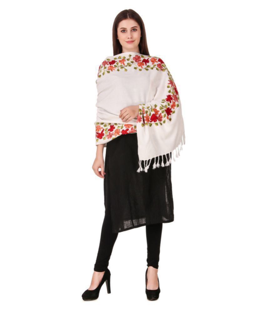     			Bravezi White Kashmiri Shawl