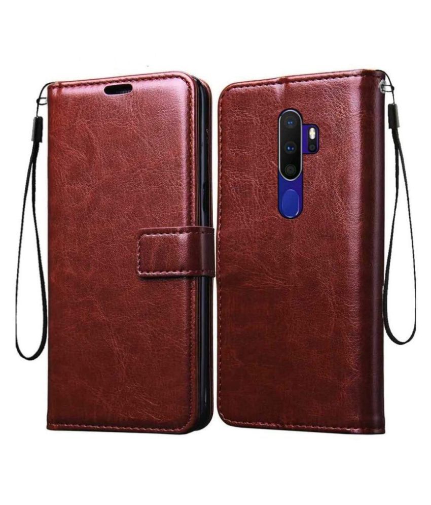     			Oppo A9 2020 Flip Cover by NBOX - Brown Viewing Stand and pocket