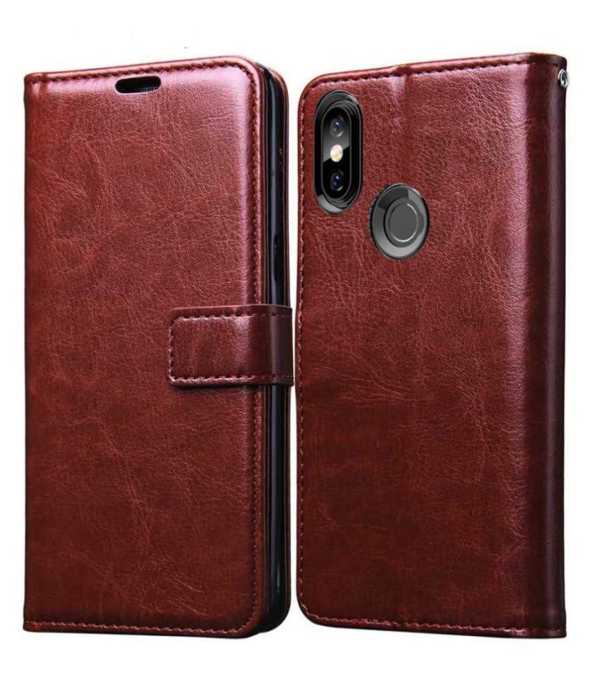Realme 3i Flip Cover by Shining Stars Brown Viewing Stand and pocket