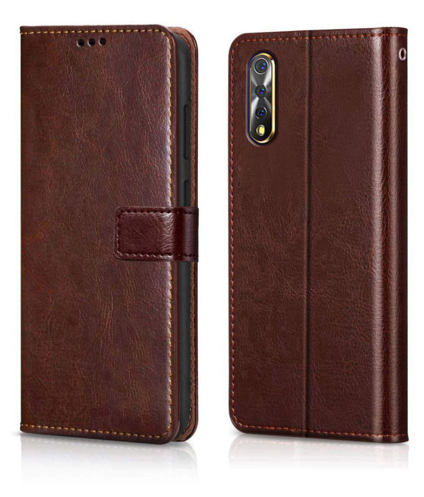     			Samsung Galaxy A70s Flip Cover by NBOX - Brown Viewing Stand and pocket