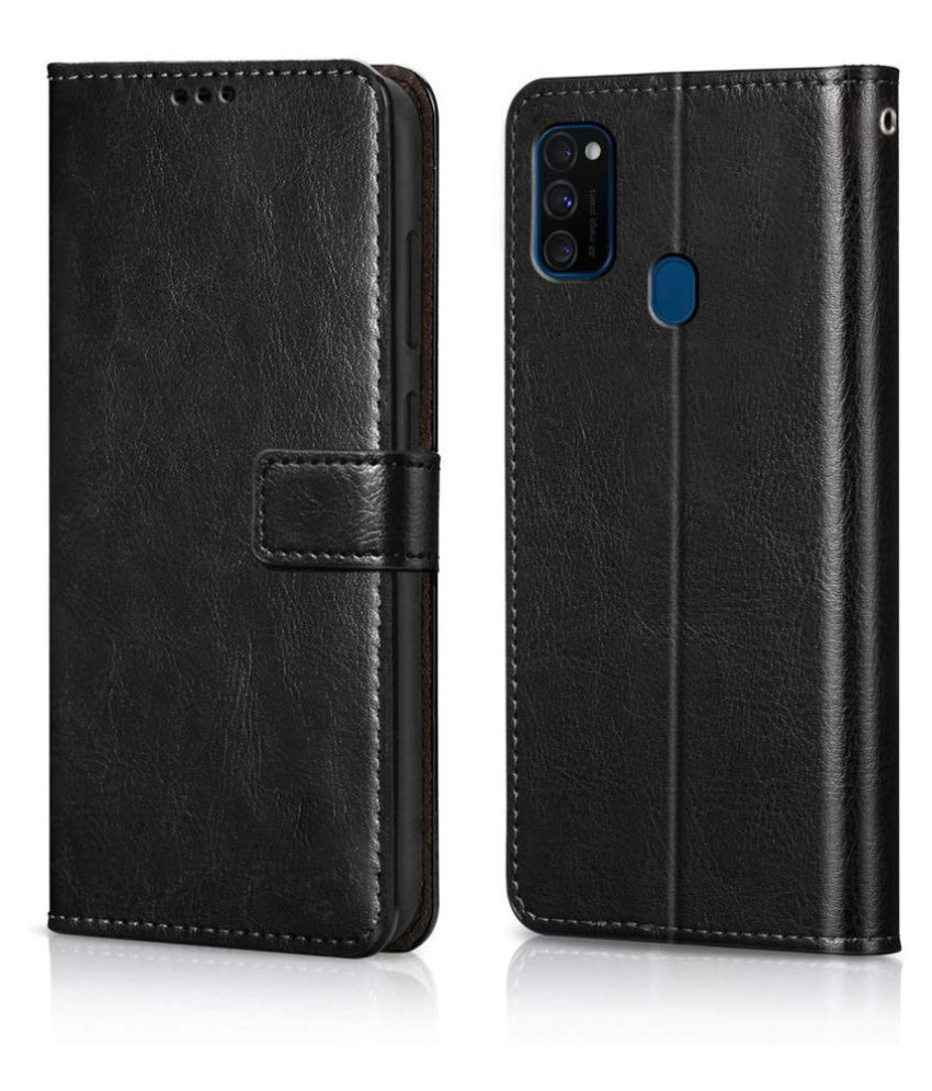     			Samsung Galaxy M21 Flip Cover by NBOX - Black Viewing Stand and pocket