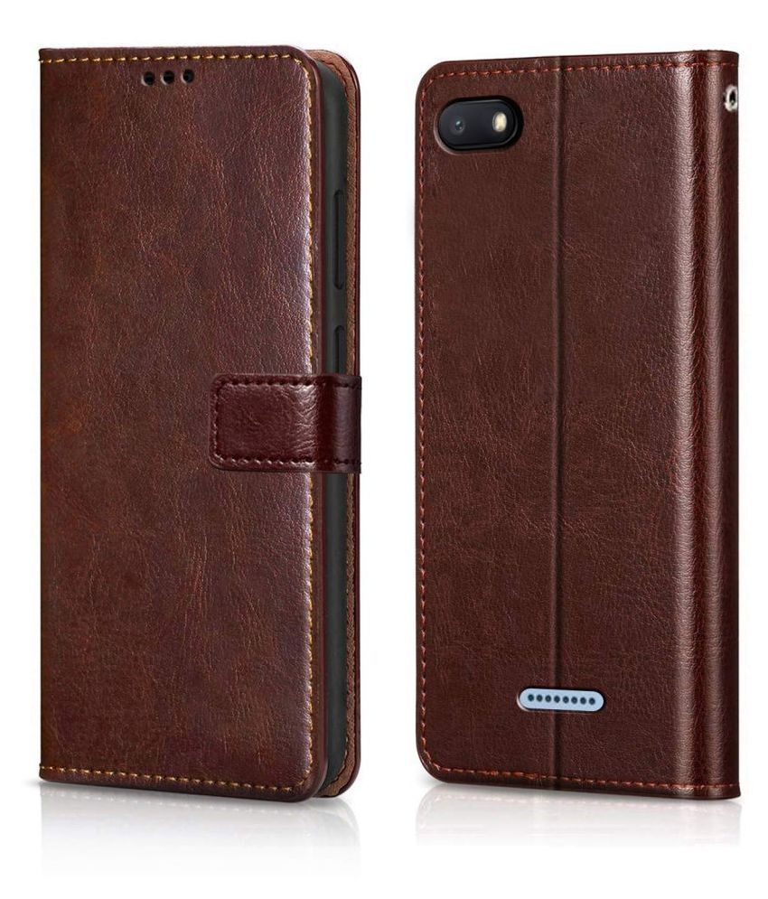     			Xiaomi Redmi 6A Flip Cover by NBOX - Brown Viewing Stand and pocket