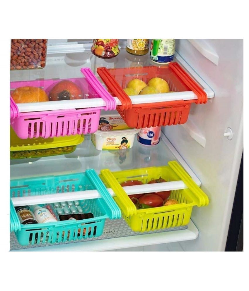 Fridge Organizer Drawer 4 Pcs Adjustable Fridge Storage Basket