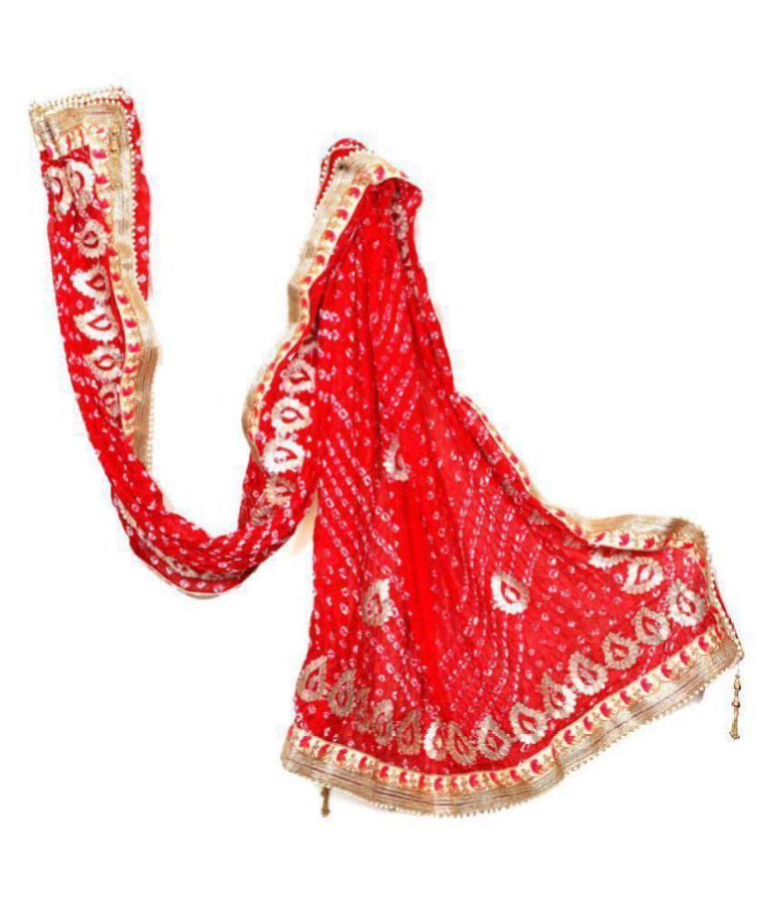 Red Printed Silk Dupatta