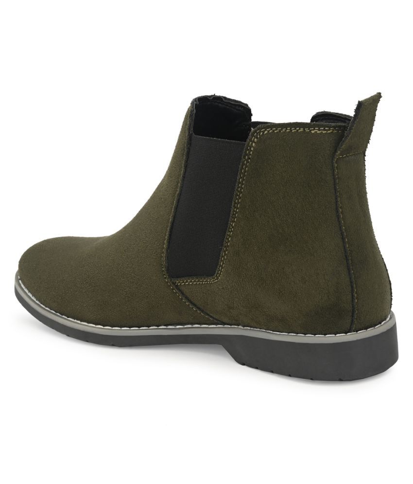 olive chelsea boots women's