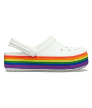 White crocs with rainbow bottom clearance