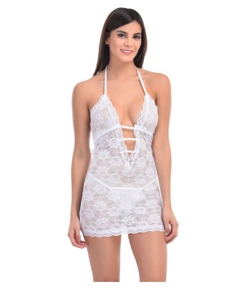    			Celosia Lace Baby Doll Dresses With Panty - White
