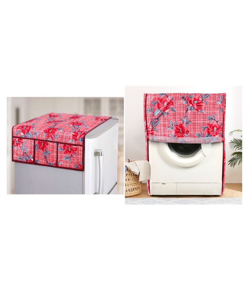     			E-Retailer Set of 2 Polyester Red Washing Machine Cover for Universal Front Load