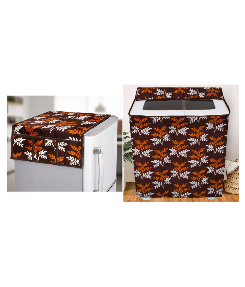     			E-Retailer Set of 2 Polyester Brown Washing Machine Cover for Universal Semi-Automatic