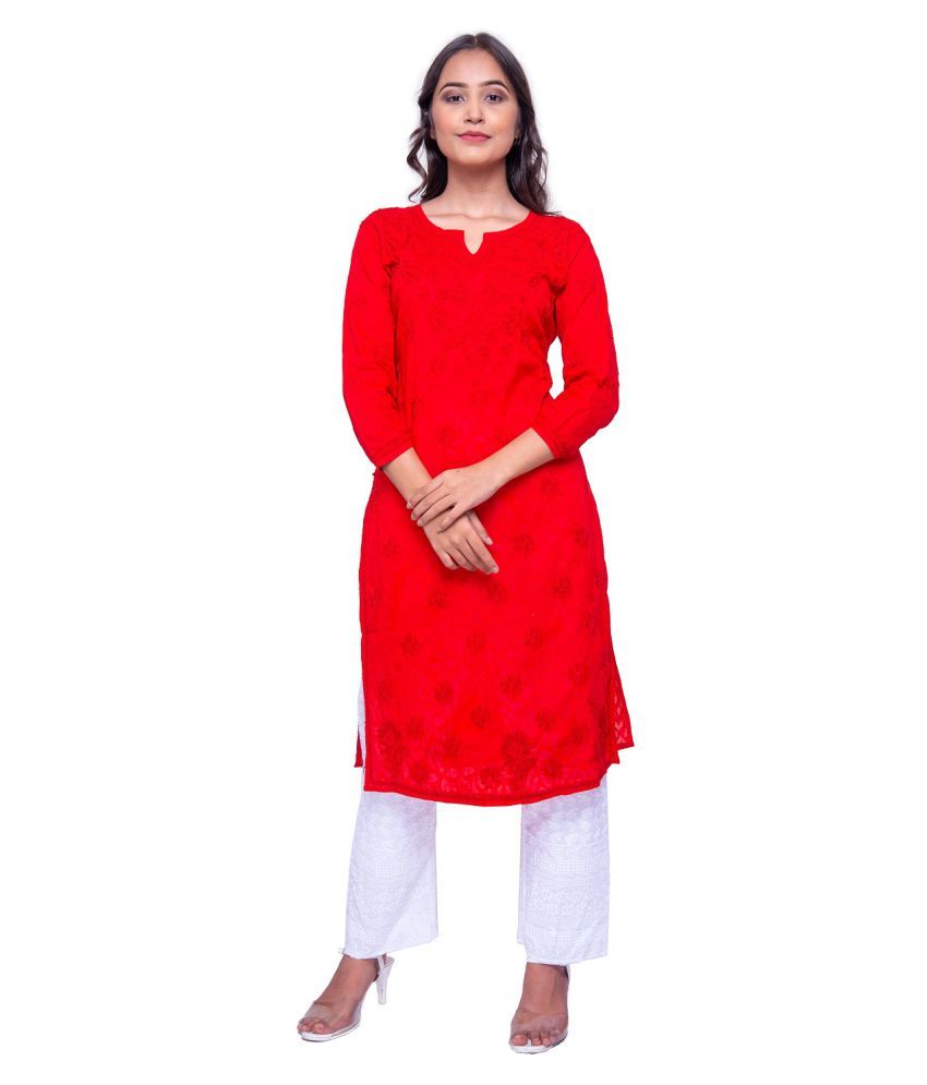 red lakhnavi kurti