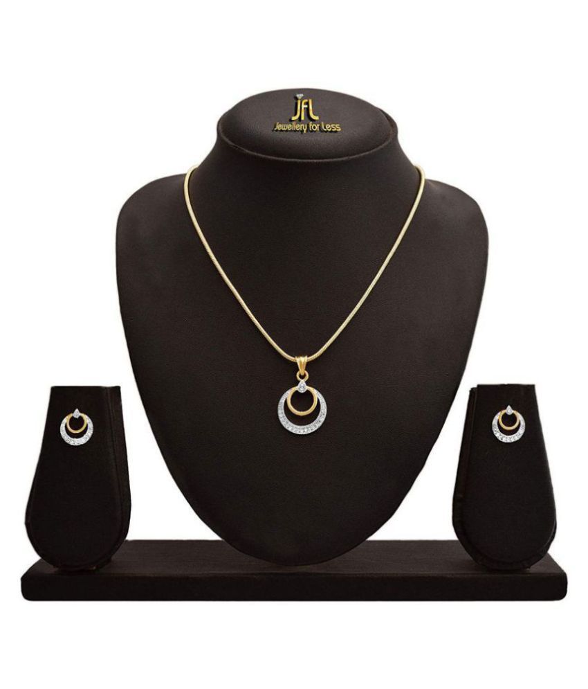    			JFL - Jewellery for Less Fusion Ethnic One Gram Gold Plated Cz American Diamond Designer Pendant Set for Women & Girls
