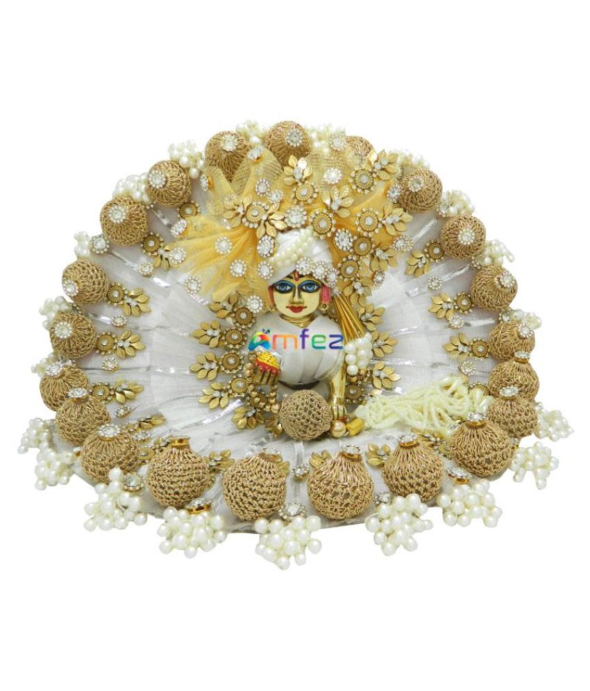 Amfez Laddu Gopal White Heavy Pearl Beads Work Dress Size