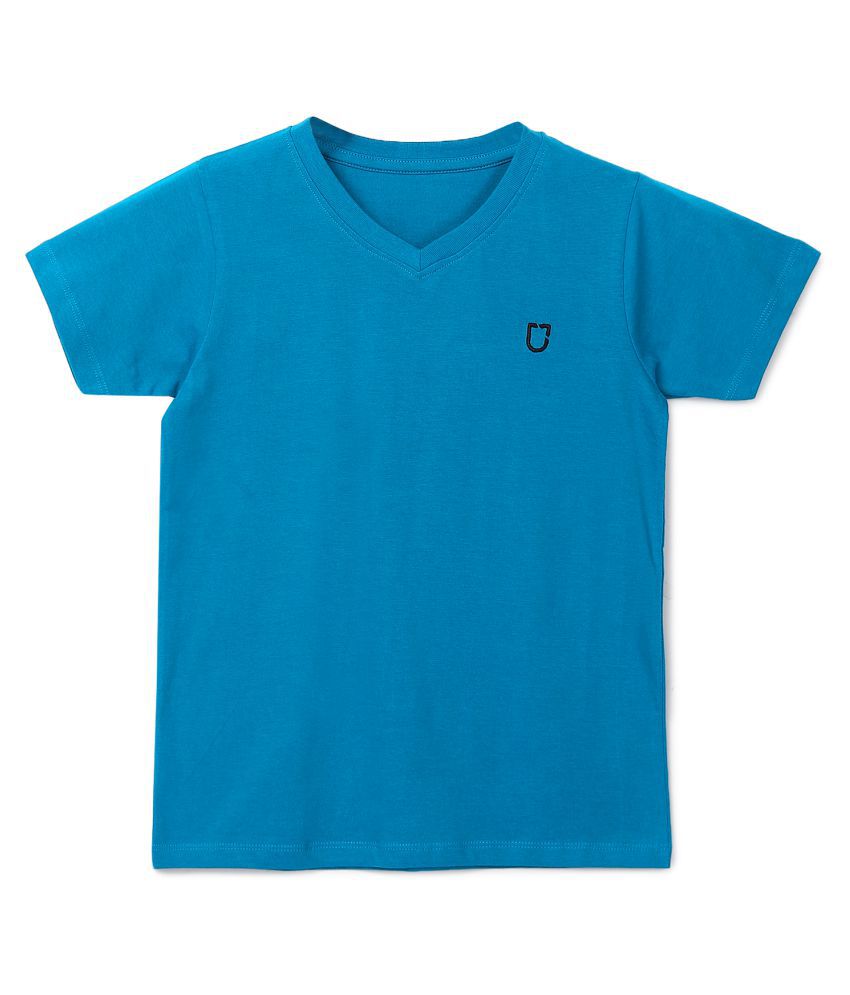 Urbano Juniors Boy's Aqua Blue Solid V-Neck Regular Fit Half Sleeve Cotton T-Shirt