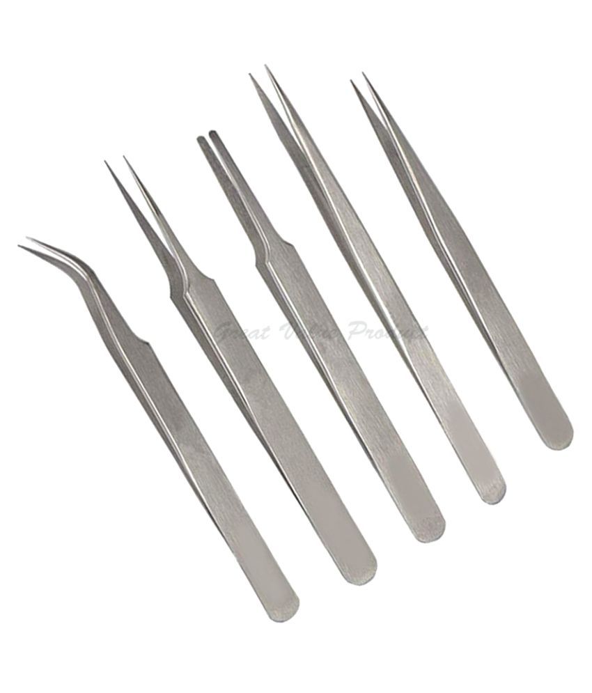 5Pcs Set Maintenance Industrial Steel Stainless Anti-Static Tweezers ...