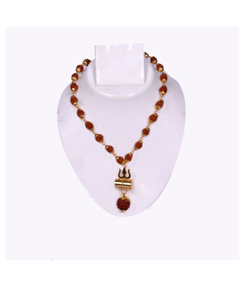 Loard Shiv Trishul Damru Locket With Puchmukhi Rudraksha Mala Gold ...