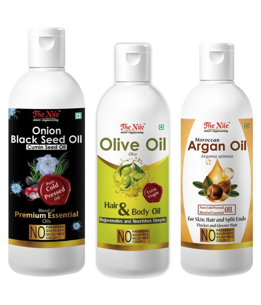    			The Nile Onion Black Seed Oil 150ML +Argan Oil 100ML+OliveOil 100ML 350 mL Pack of 3
