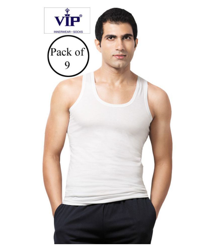     			VIP White Sleeveless Vests Pack of 9