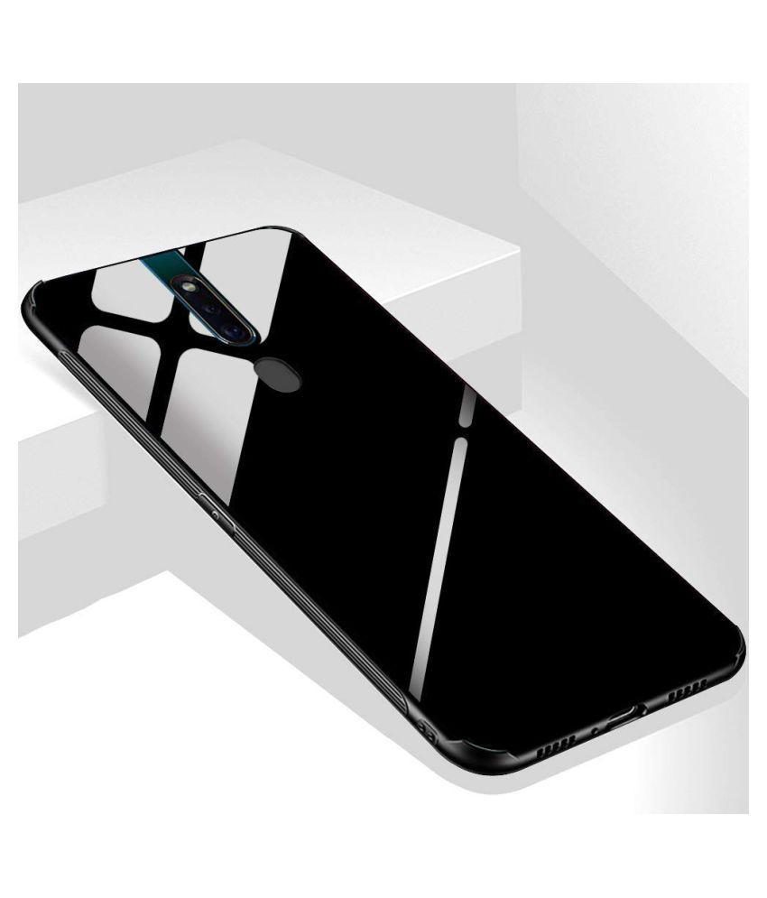 Oppo F11 pro Glass Cover MOBCURE Black Glass Back Case Cover Plain