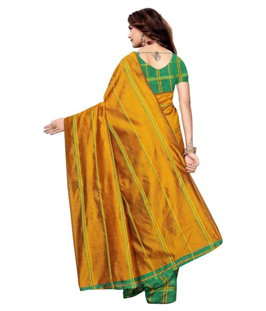 FABTHREADS Green,Yellow Cotton Saree - Buy FABTHREADS Green,Yellow Cotton Saree Online at Low 