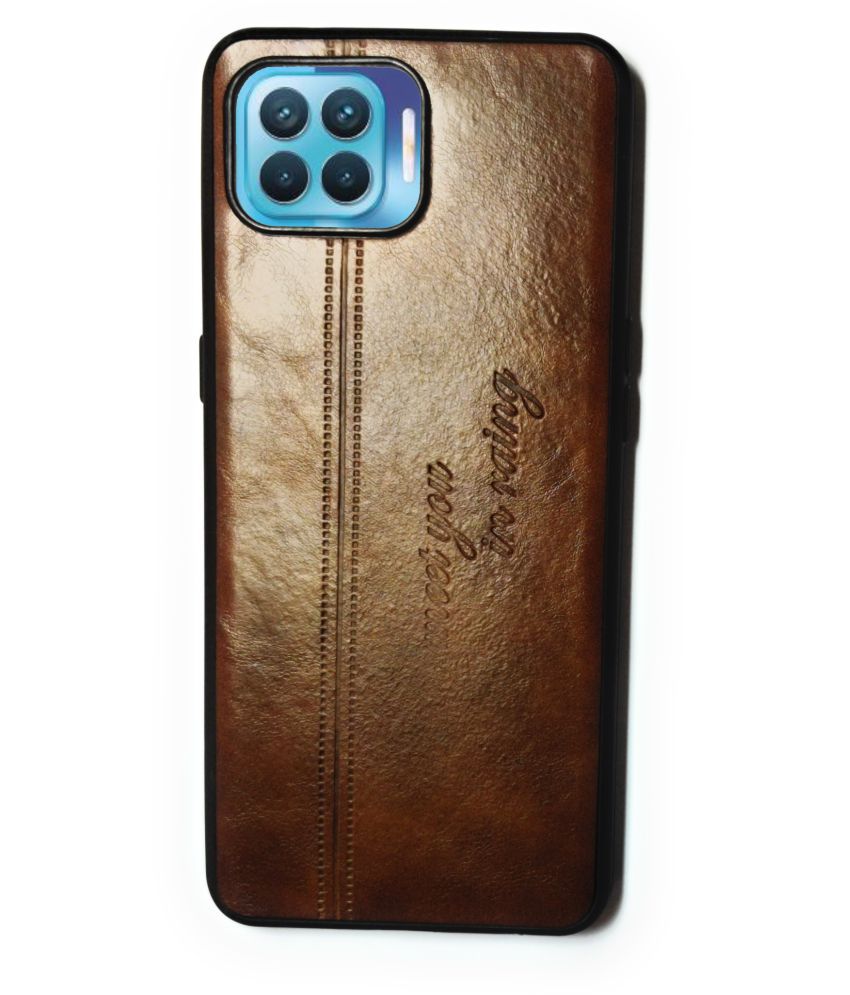     			Oppo F17 Pro Plain Cases NBOX - Brown Matte Finished Leather Cover