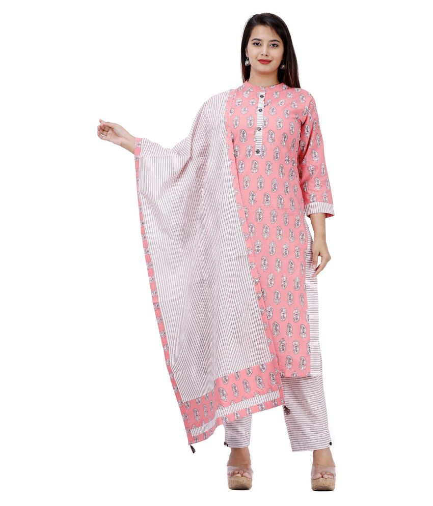     			HIGHLIGHT FASHION EXPORT - Peach Straight Cotton Women's Stitched Salwar Suit ( Pack of 1 )