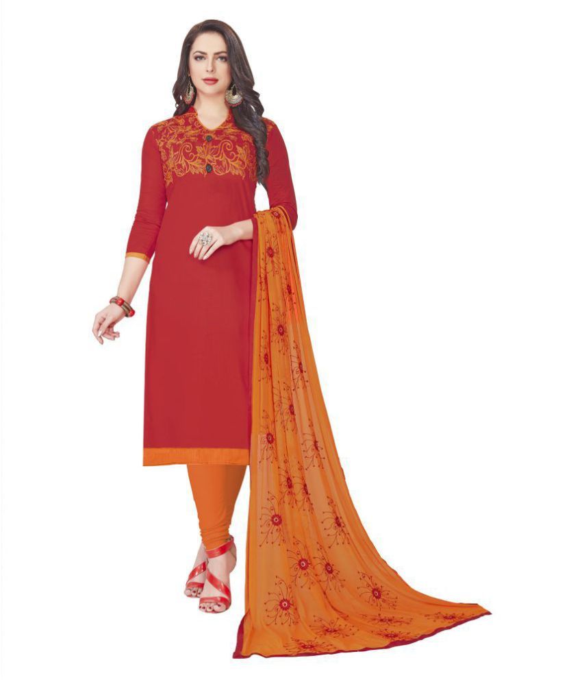 JHEENU Red Cotton Dress Material Buy JHEENU Red Cotton Dress Material