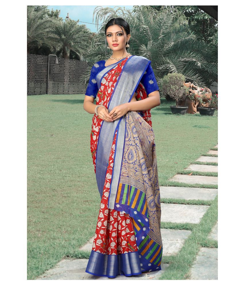 offline selection Red Polyester Saree