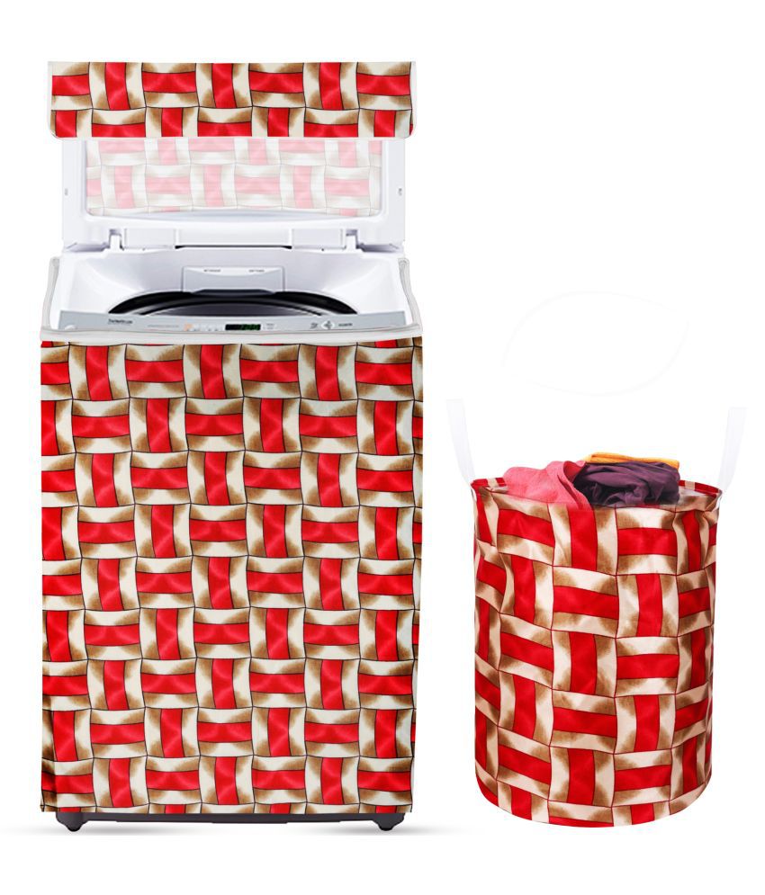     			E-Retailer Set of 2 Polyester Red Washing Machine Cover for Universal 8 kg Top Load