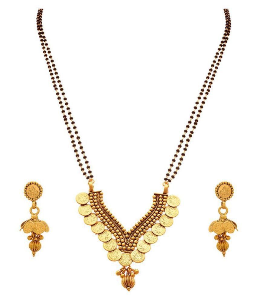     			JFL - Jewellery For Less Golden Mangalsutra Set With Jhumka Earrings