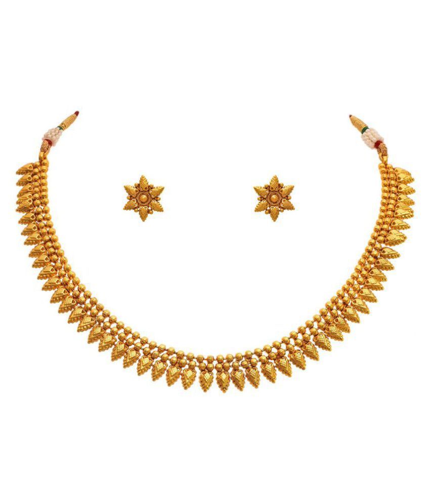     			JFL - Jewellery For Less Copper Golden Choker Designer 22kt Gold Plated Necklaces Set