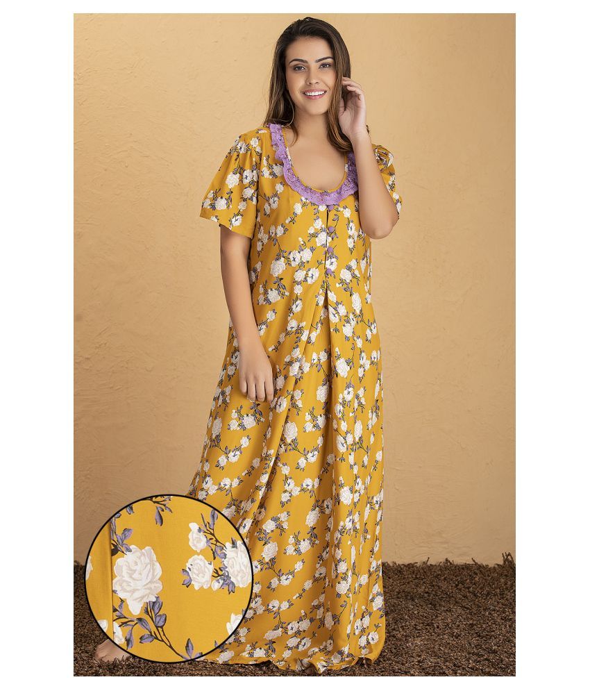     			Clovia Cotton Night Dress - Yellow