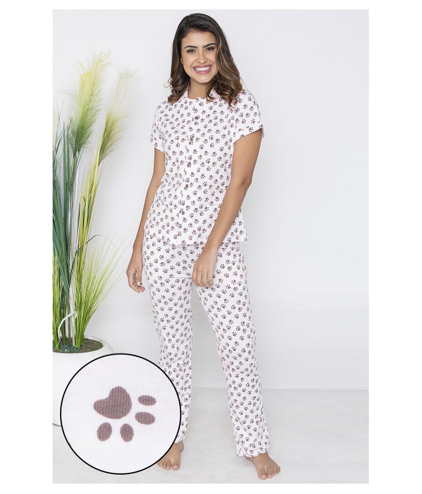     			Clovia Cotton Nightsuit Sets - White