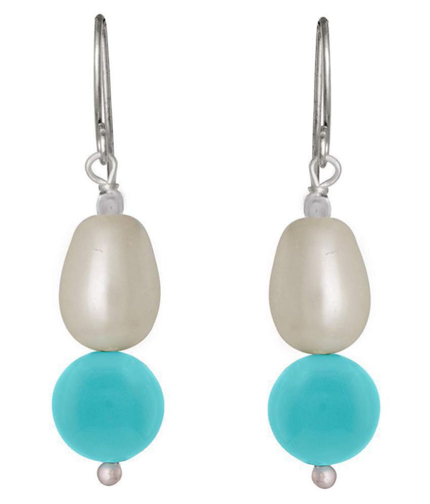     			JFL - Silver Plated Designer Semi Precious Pearl Agate Turquoise Blue Bead Dangler Earring for Women & Girls