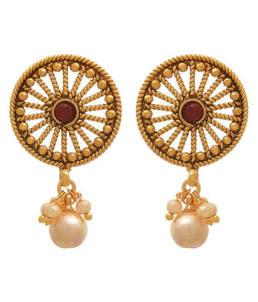     			JFL - Traditional Ethnic One Gram Gold Plated Champagne/Kundan & Pearl Designer Earring For Women & Girls