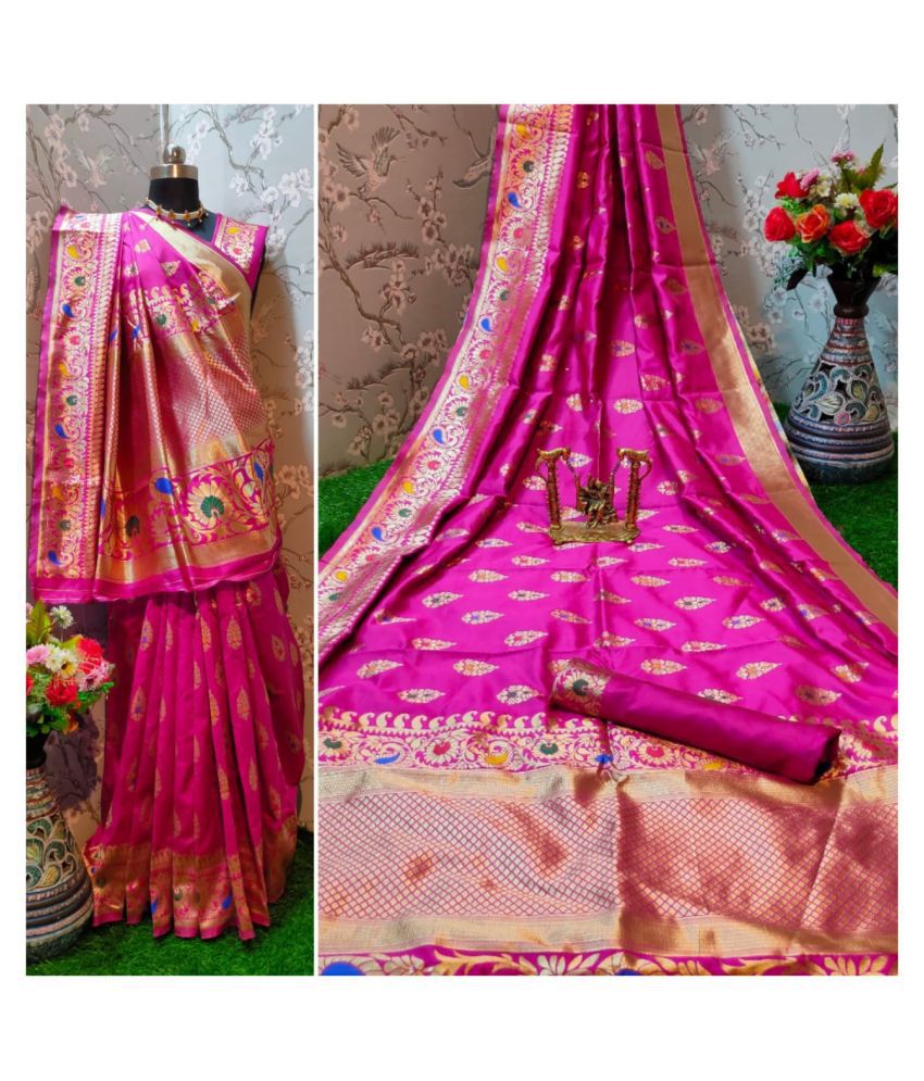 Manki Sarees Pink Cotton Silk Saree Buy Manki Sarees Pink Cotton Silk Saree Online At Low