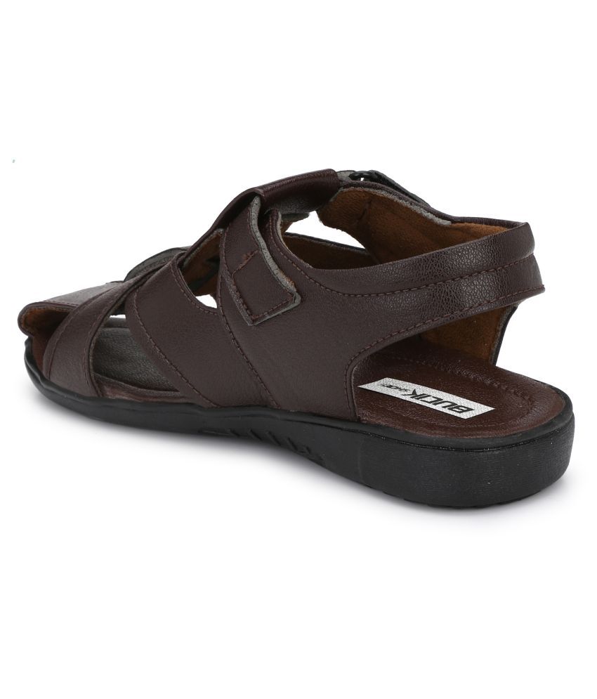 bucik men brown synthetic slip on leather sandals