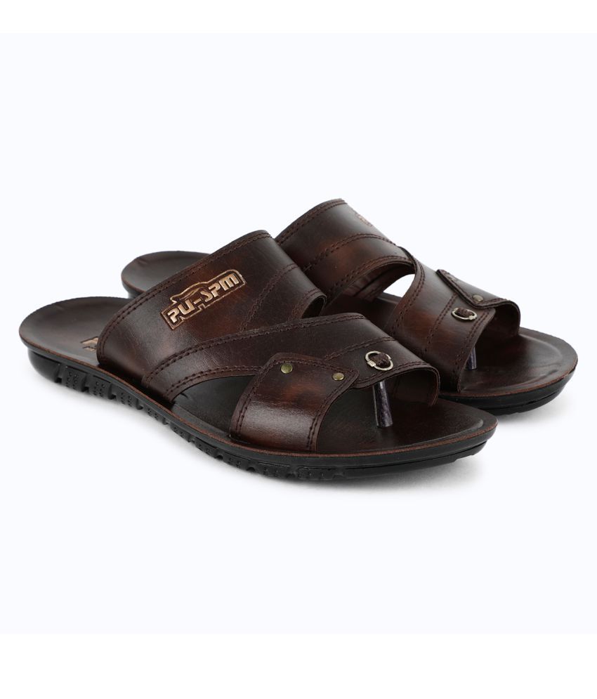     			PU-SPM Brown Leather Slippers