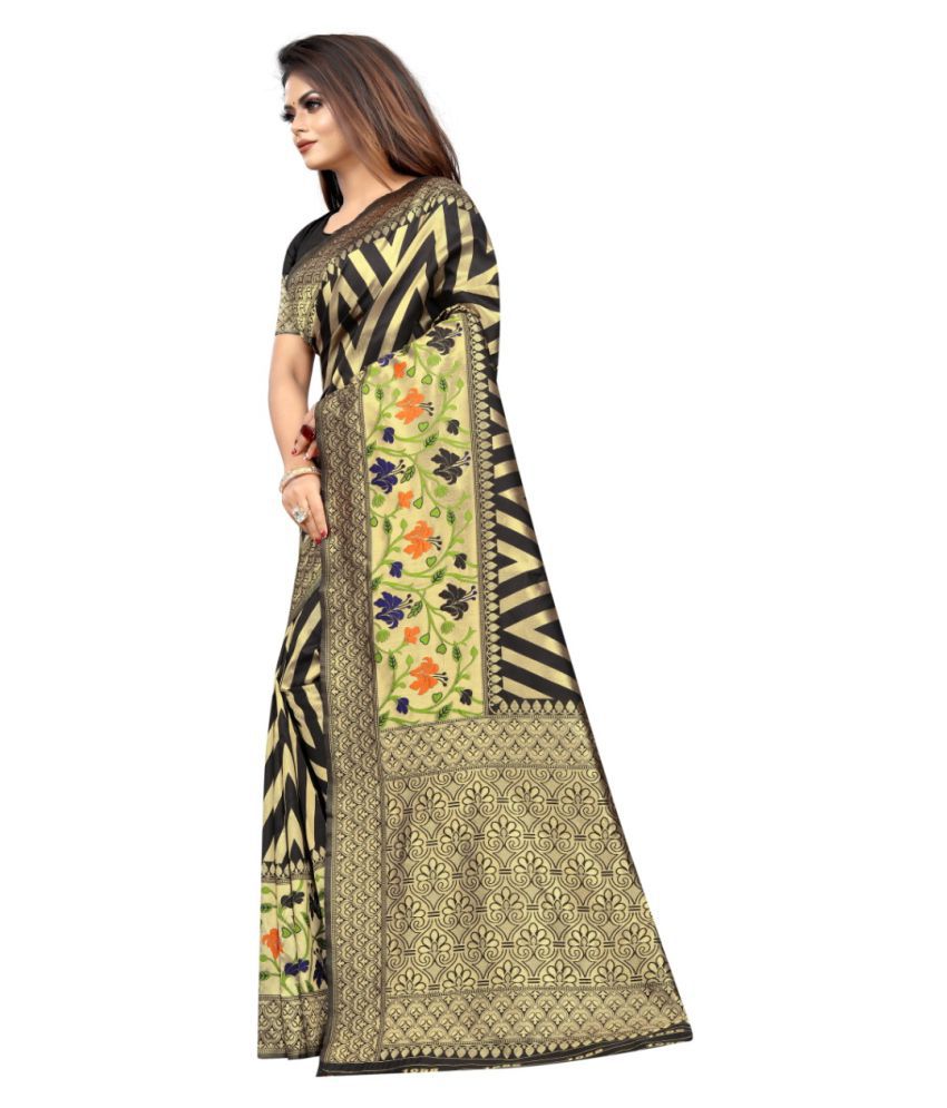 Ganesh Textile Black Art Silk Saree - Buy Ganesh Textile Black Art Silk ...