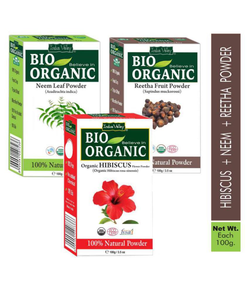     			Indus Valley BIO Organic Hibiscus, Shikakai & Neem Powder for Hair Scalp Treatment Pack of 3